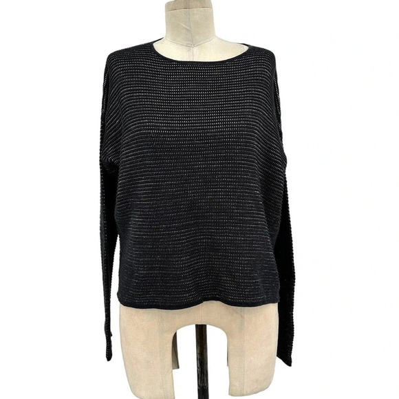 Eileen Fisher Silk Linen Organic Cotton Sweater Black Stitched Medium‎ Petite - Picture 2 of 9